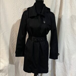 Michael Kors Black Hooded and Belted and Lined Trench Coat, size small
